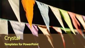 Presentation with birthday party - Colorful slide deck enhanced with fair decoration hanging flags bunting backdrop and a tawny brown colored foreground