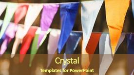  Presentation with birthday celebration - Presentation theme featuring fair decoration hanging flags bunting background and a tawny brown colored foreground