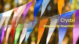  Presentation with birthday celebration - Beautiful theme featuring fair decoration hanging flags bunting backdrop and a tawny brown colored foreground