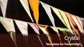  Presentation with birthday celebration - PPT theme featuring fair decoration hanging flags bunting background and a wine colored foreground