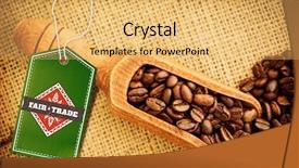  Presentation with fair trade - PPT layouts enhanced with fair trade graphic against wooden shovel full of coffee beans background and a yellow colored foreground