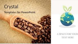  Presentation with fair trade - Colorful slide deck enhanced with fair trade graphic against wooden shovel full of coffee beans backdrop and a coral colored foreground