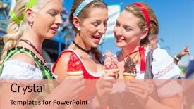  Presentation with fair - PPT theme having fairness cream - friends visiting together bavarian fair background and a coral colored foreground