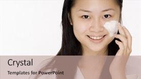  Presentation with beauty product - Colorful presentation theme enhanced with fairness cream - pretty asian teen applies backdrop and a coral colored foreground