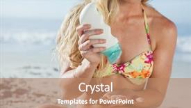 Presentation with beach - Presentation theme having fairness cream - pretty blonde woman sitting background and a coral colored foreground