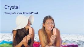  Presentation with women - Presentation theme having personal trainer giving instructions to student in gym background and a dark gray colored foreground