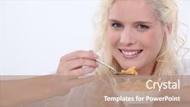  Presentation with milk - Beautiful presentation featuring fairness cream - young woman eating cereals backdrop and a coral colored foreground