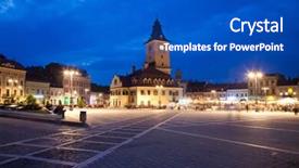  Presentation with brasov - Slides with fairtale - brasov main square at night background and a cobalt blue colored foreground