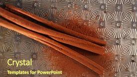  Presentation with powder metallurgy - Presentation theme with fairtrade - cinnamon sticks with cocoa powder background and a tawny brown colored foreground