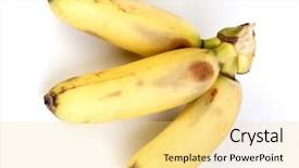  Presentation with green bananas hanging on banana - Colorful presentation theme enhanced with fairtrade - close up of bananas backdrop and a blonde colored foreground