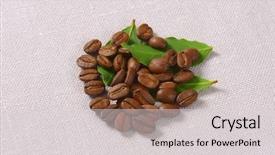  Presentation with fairtrade - Presentation enhanced with fairtrade - handful of roasted coffee beans background and a  colored foreground