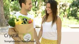  Presentation with fairtrade - Amazing PPT layouts having fairtrade - happy couple carrying a shopping backdrop and a coral colored foreground