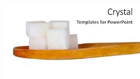  Presentation with sugar - Theme having fairtrade - refined sugar in wooden spoon background and a  colored foreground