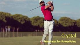  Presentation with golf player playing - Cool new PPT layouts with fairway - golf player hitting shot backdrop and a violet colored foreground