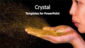  Presentation with golden woman - Presentation theme having fairy dust - young woman blow golden glitter background and a black colored foreground