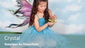  Presentation with fairy - Colorful PPT theme enhanced with fairy girl putting a golden crown on a frog prince charming backdrop and a light blue colored foreground