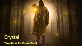  Presentation with fairy silhouettes - PPT theme enhanced with fairy silhouettes - man in raincoat coming background and a wine colored foreground