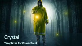  Presentation with dark forest - Presentation theme featuring fairy silhouettes - man in raincoat coming background and a navy blue colored foreground