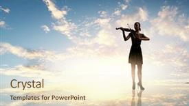  Presentation with sunset - Beautiful theme featuring fairy silhouettes - silhouette of woman playing violin backdrop and a cream colored foreground