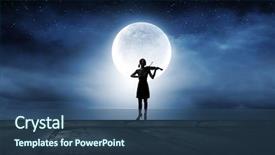  Presentation with fairy night - PPT theme consisting of fairy silhouettes - silhouette of woman playing violin background and a ocean colored foreground