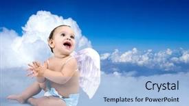  Presentation with angel baby - Presentation design enhanced with fairy wings - beautiful baby angel sitting background and a light blue colored foreground