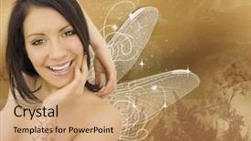  Presentation with elf - Beautiful PPT theme featuring fairy wings - beautiful girl looking backdrop and a coral colored foreground