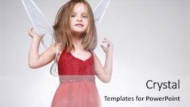  Presentation with girl in red dress - PPT theme consisting of fairy wings - beautiful little girl wearing red background and a  colored foreground