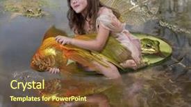  Presentation with fairy - Presentation design enhanced with fairy wings - girl releases a gold fish background and a tawny brown colored foreground