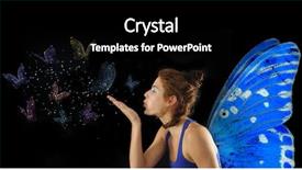  Presentation with fairy - Slide deck featuring fairy with blue wings blowing background and a black colored foreground