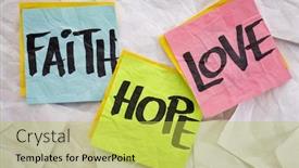  Presentation with sticky notes - Colorful PPT layouts enhanced with spirituality - faith love and hope backdrop and a yellow colored foreground