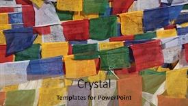  Presentation with buddhist prayer flags - Theme having faith rock - buddhist prayer flags with mantras background and a gold colored foreground
