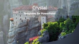  Presentation with middle century - Colorful presentation theme enhanced with faith rock - holy monastery of rousanou st backdrop and a gray colored foreground