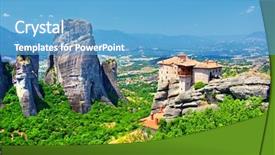  Presentation with monastery - Audience pleasing presentation theme consisting of faith rock - miraculous monastery meteora greece backdrop and a teal colored foreground