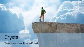  Presentation with cliff - Slide set consisting of faith rock - silhouettes of man on cliff background and a light blue colored foreground