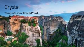  Presentation with faith - Theme consisting of faith rock - sunset light over meteora monasteries background and a light blue colored foreground