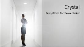  Presentation with faith - Amazing PPT theme having faith works - rear view of businesswoman walking backdrop and a light gray colored foreground