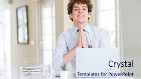  Presentation with african american in computer business - Theme having faith works - young business man working background and a sky blue colored foreground