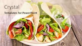  Presentation with tortilla - Presentation design having fajita-tortilla-wrap-with-vegetables background and a blonde colored foreground