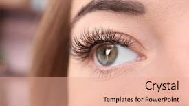  Presentation with eye - Colorful PPT theme enhanced with fake - eye of beautiful young woman backdrop and a coral colored foreground