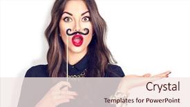  Presentation with girl model - Amazing PPT theme having fake - surprised model girl holding funny backdrop and a sky blue colored foreground