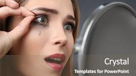  Presentation with eyelashes - Amazing presentation design having fake - young woman pulling her eyelashes backdrop and a gray colored foreground