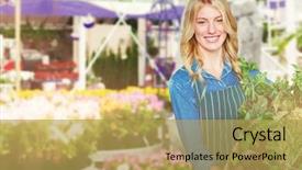  Presentation with waterfall woman - Presentation design with fake waterfall in garden background and a yellow colored foreground