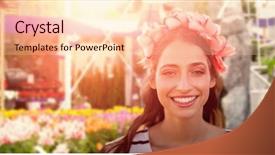  Presentation with waterfall woman - Amazing PPT theme having fake waterfall in garden backdrop and a lemonade colored foreground