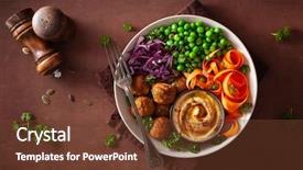  Presentation with vegan - Audience pleasing theme consisting of falafel hummus carrot ribbons cabbage backdrop and a tawny brown colored foreground