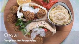  Presentation with popular - Slide set consisting of falafel middle eastern fried chickepa balls popular fast food meal background and a tawny brown colored foreground