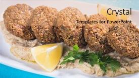  Presentation with popular - Presentation design consisting of falafel middle eastern fried chickepa balls popular fast food meal background and a coral colored foreground