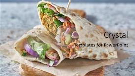  Presentation with vegan food - PPT theme with falafel wrap in gluten free background and a coral colored foreground