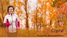  Presentation with active life - PPT theme with fall - autumn running middle age asian background and a gold colored foreground