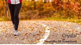  Presentation with running person - Slides consisting of fall - autumn running shoes person jogging background and a coral colored foreground