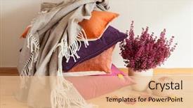  Presentation with colorful flower - Theme with fall - colorful cushions throw cozy home background and a lemonade colored foreground